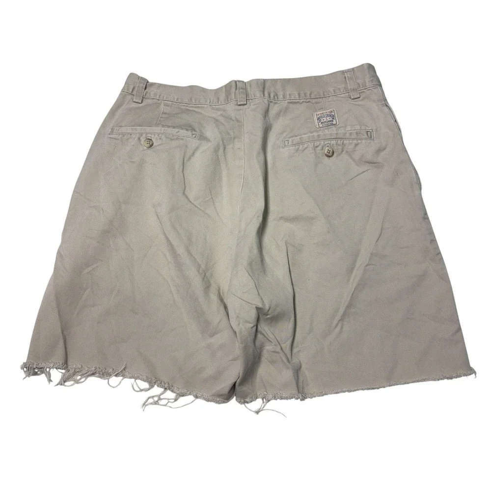 Vintage Polo Ralph Lauren Chino Shorts Mens 33X7 Tan Distressed Raw Hem USA